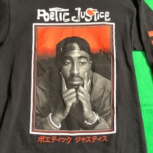 Poetic Justice Tupac Graphic T-Shirt Men's Size Small Long Sleeve Black